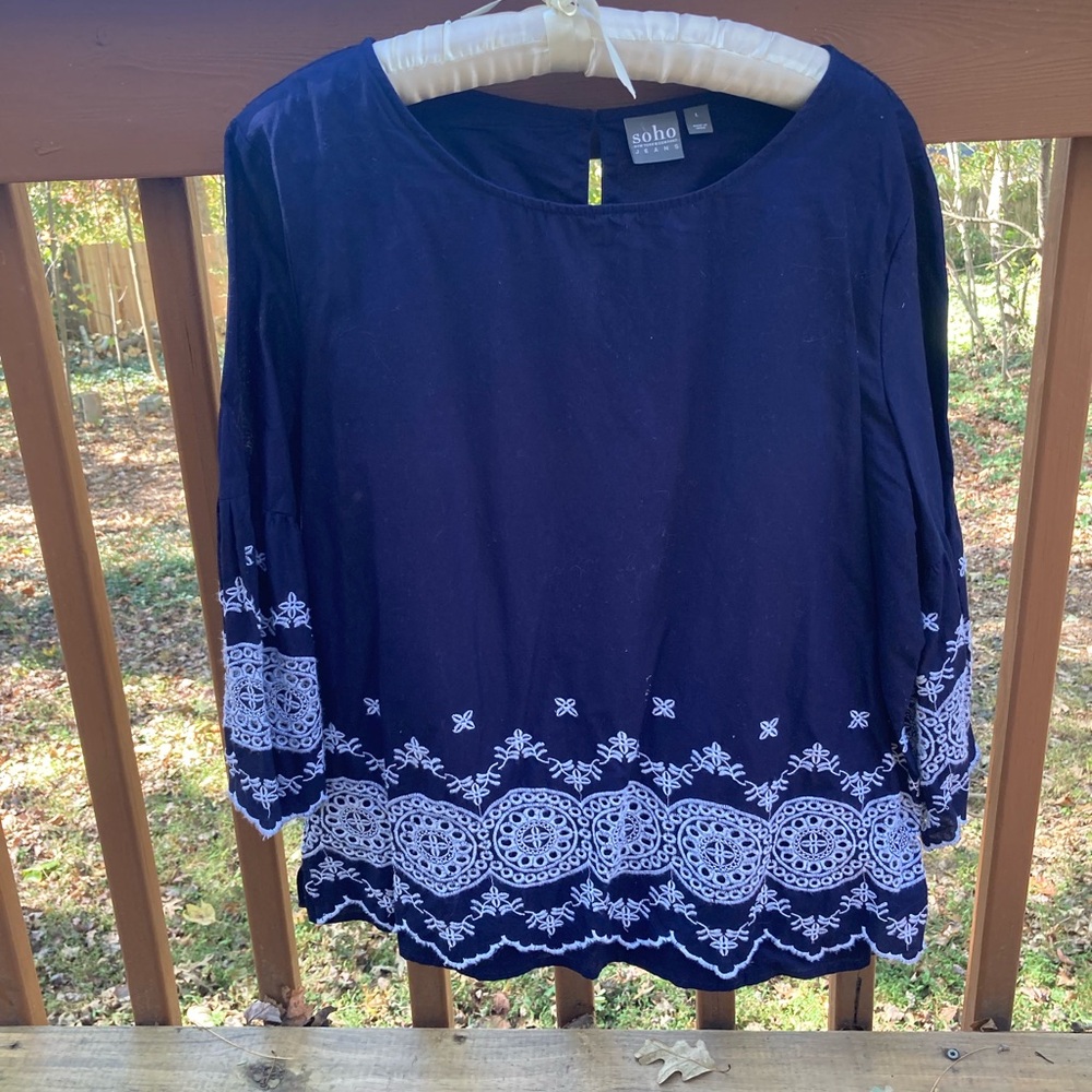 Soho Jeans cotton blue embroidered blouse